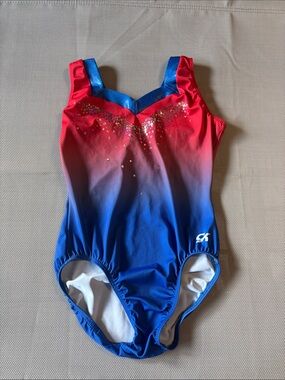 GK ELITE lady liberty  tank leotard SZ AXS Red to Blue Ombre Swim  with Sparkle